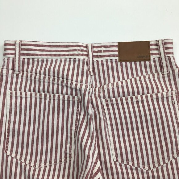 MADEWELL 5 Pocket White Burgundy Striped The High Rise Slim Boyjean Jeans - Picture 8 of 11
